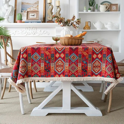 Tablecloth Boho Jacquard Fringe Microfiber Blend