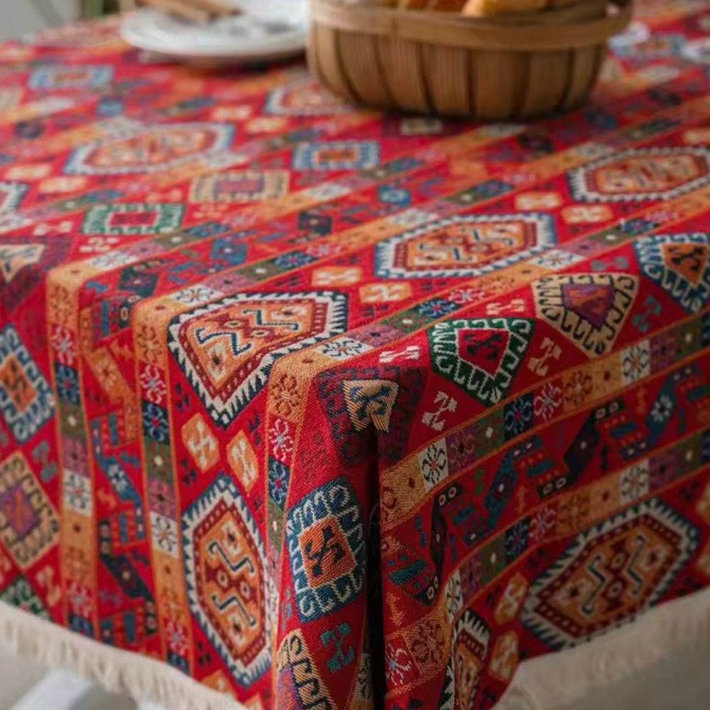 Tablecloth Boho Jacquard Fringe Microfiber Blend