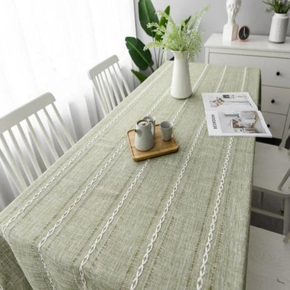 Tablecloth Cotton Linen Striped Embroidery & Tassel Lace