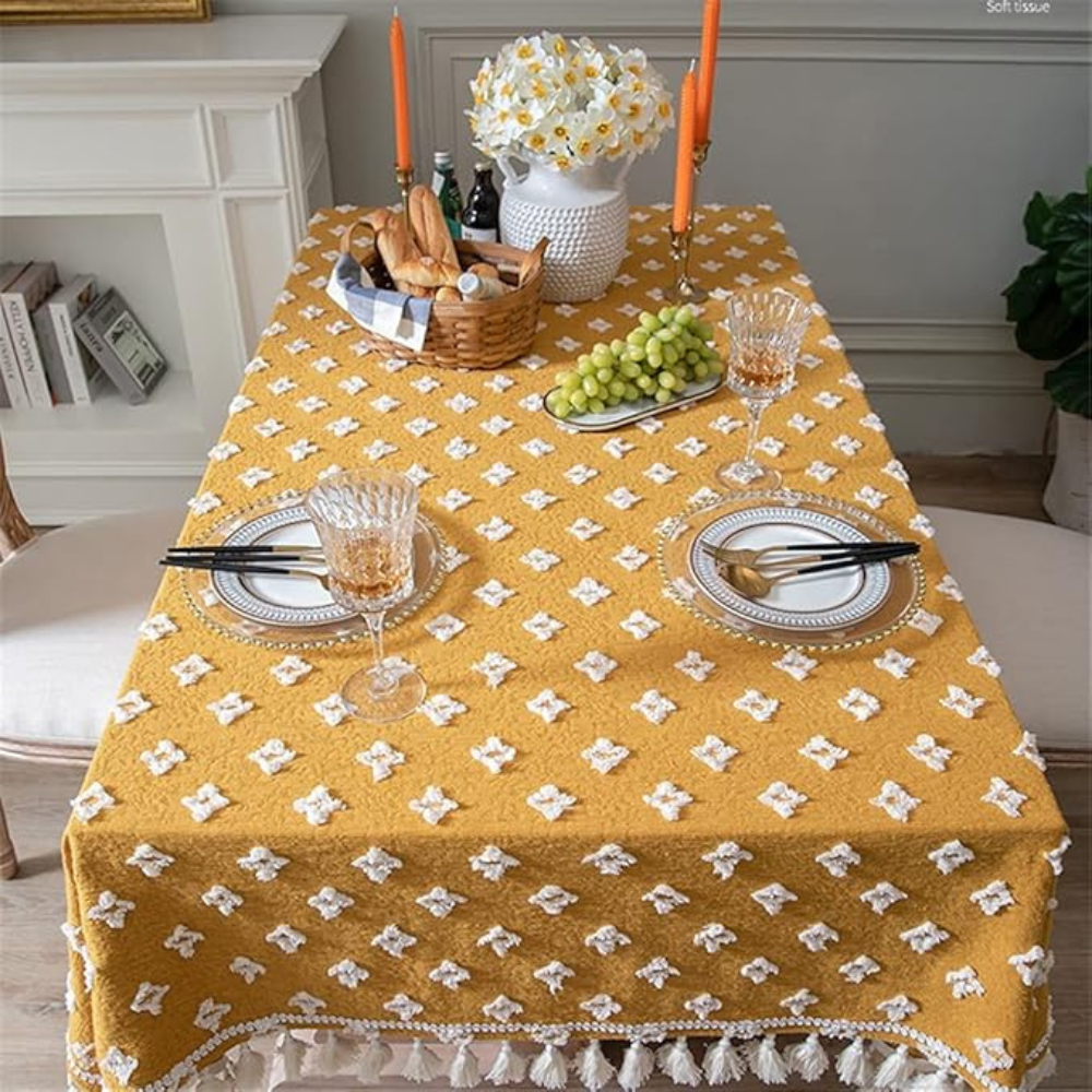 Tablecloth Embroidered Tassels Cotton Blend Machine Washable