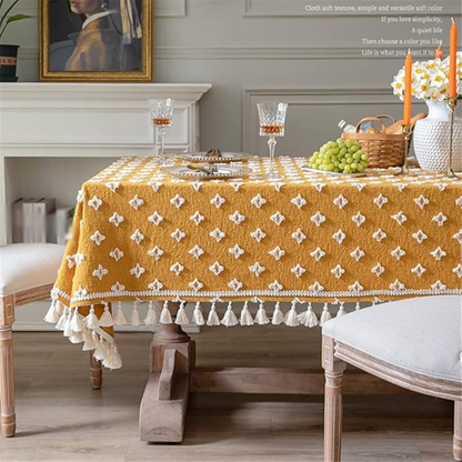 Tablecloth Embroidered Tassels Cotton Blend Machine Washable