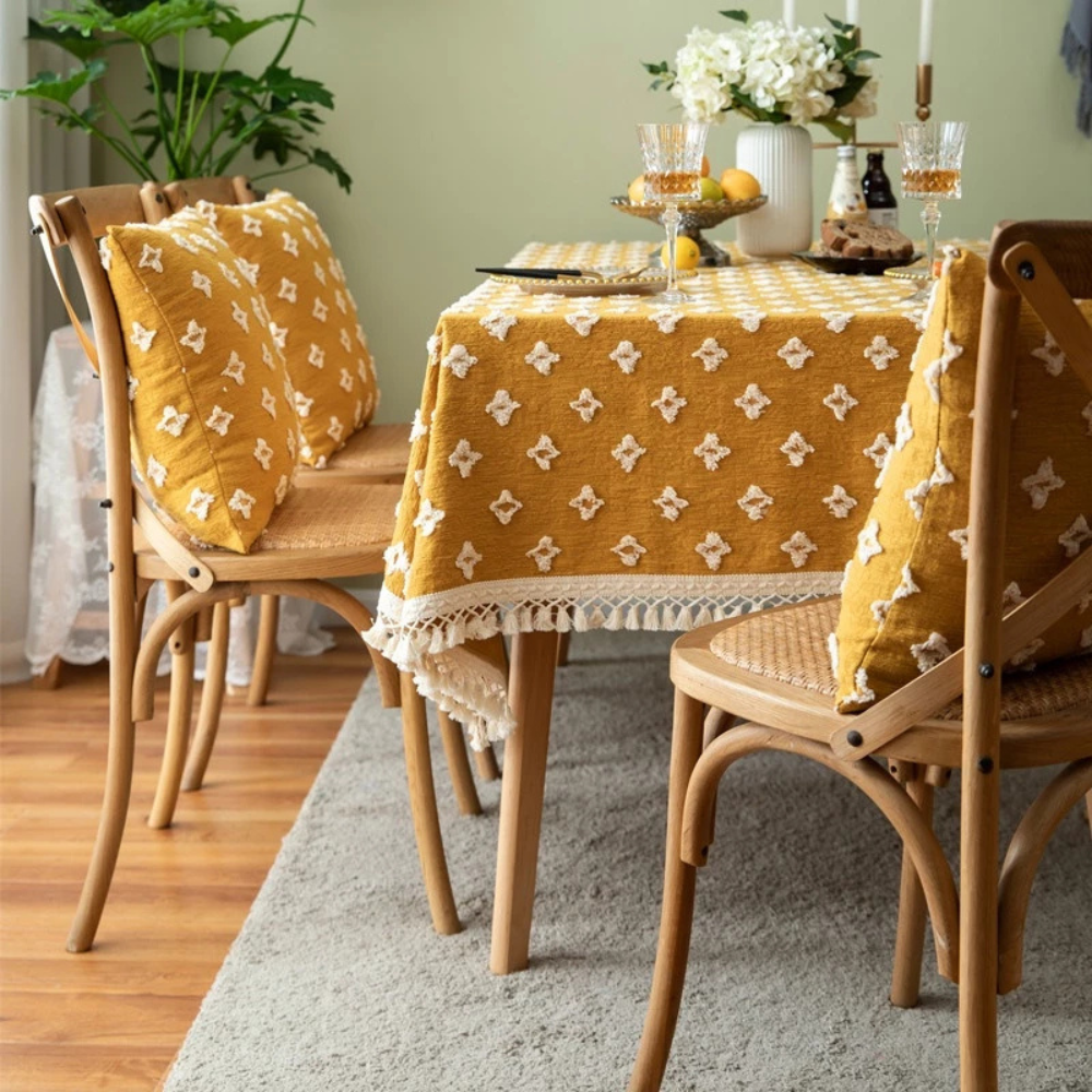 Tablecloth Embroidered Tassels Cotton Blend Machine Washable