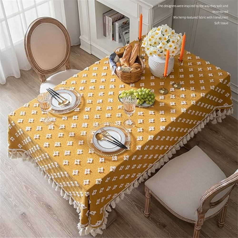 Tablecloth Embroidered Tassels Cotton Blend Machine Washable