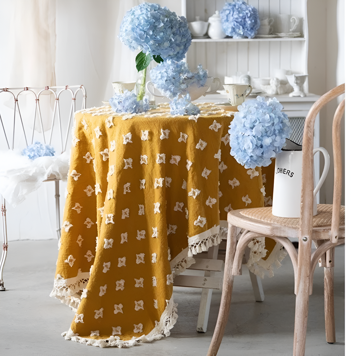Tablecloth Embroidered Tassels Cotton Blend Machine Washable