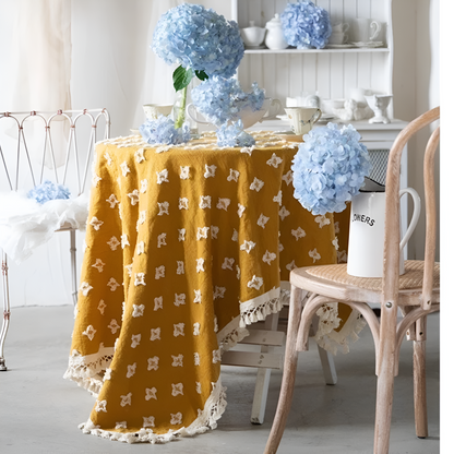 Tablecloth Embroidered Tassels Cotton Blend Machine Washable