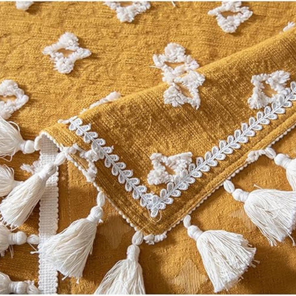 Tablecloth Embroidered Tassels Cotton Blend Machine Washable