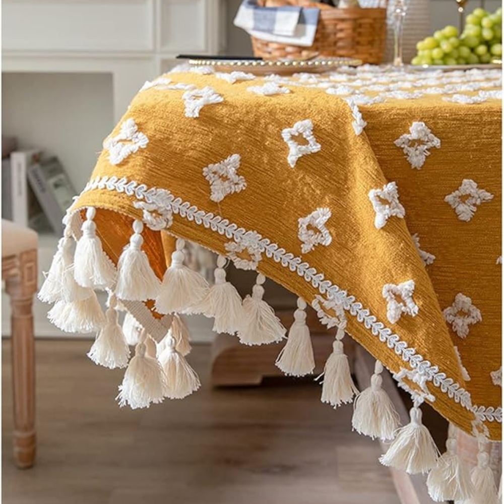 Tablecloth Embroidered Tassels Cotton Blend Machine Washable
