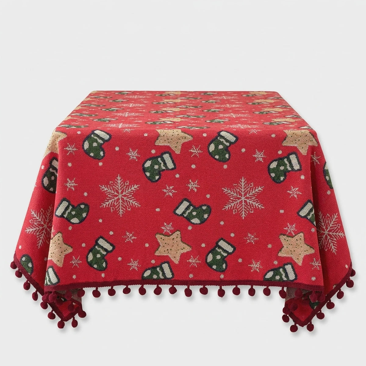 Tablecloth Festive Snowflakes & Stockings Multiple Sizes