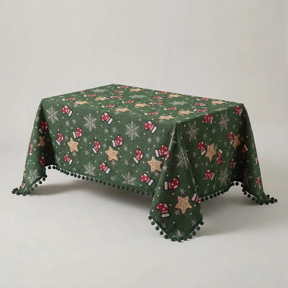 Tablecloth Festive Snowflakes & Stockings Multiple Sizes