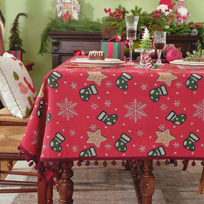 Tablecloth Festive Snowflakes & Stockings Multiple Sizes