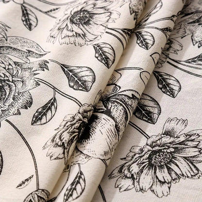 Tablecloth Floral Pattern Tassel Trim Cotton-Poly Blend