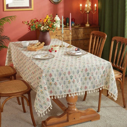 Tablecloth Floral Tassel Trim Microfiber & Machine Washable