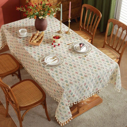 Tablecloth Floral Tassel Trim Microfiber & Machine Washable