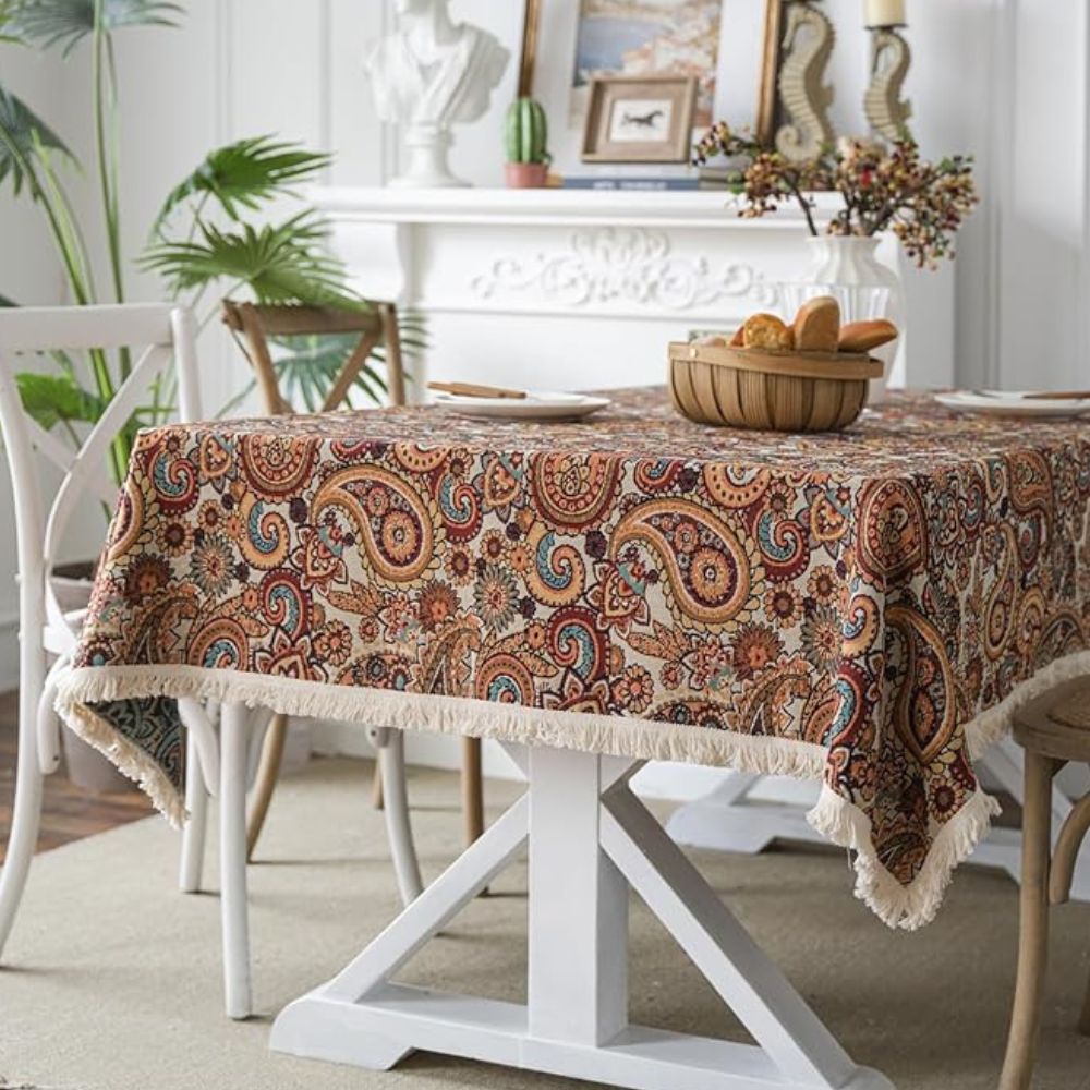 Tablecloth Paisley Fringed Tassel Microfiber Blend