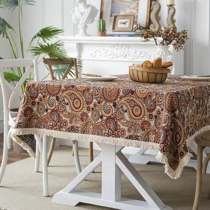 Tablecloth Paisley Fringed Tassel Microfiber Blend