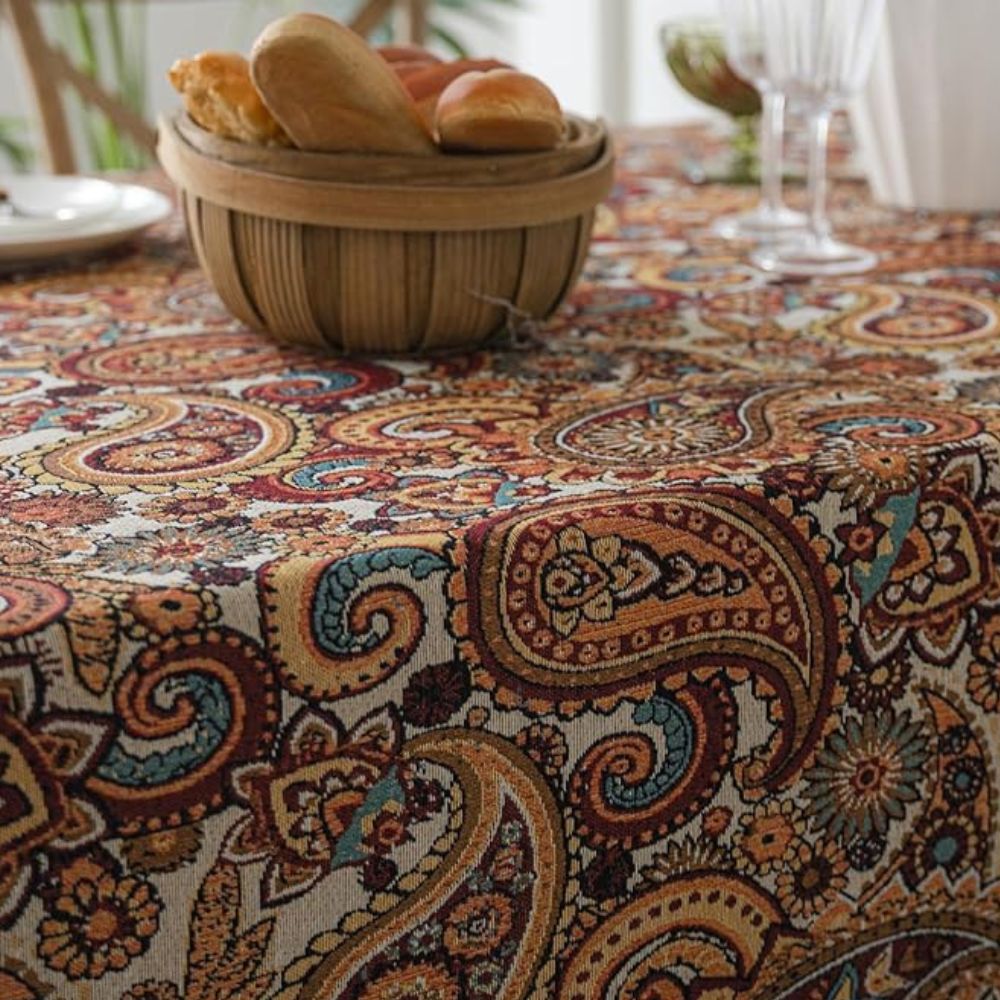 Tablecloth Paisley Fringed Tassel Microfiber Blend