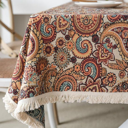 Tablecloth Paisley Fringed Tassel Microfiber Blend