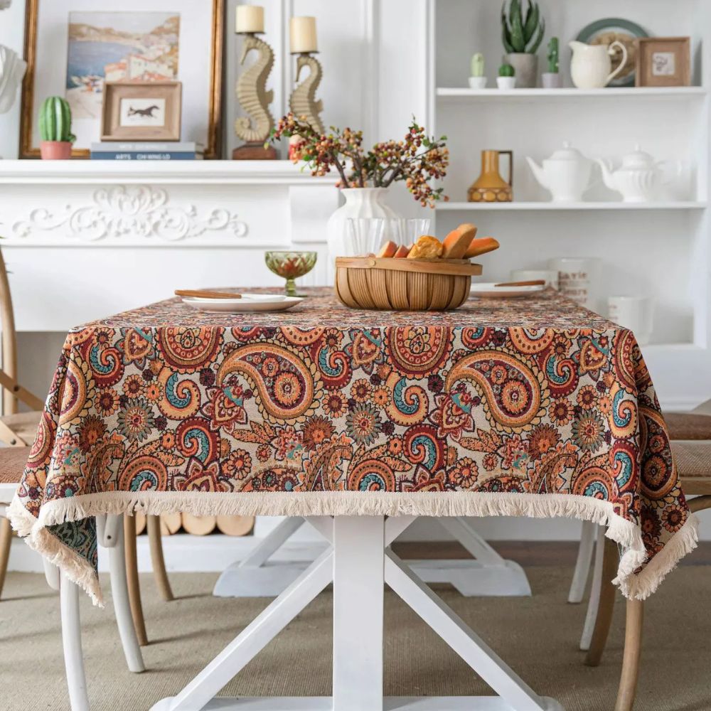 Tablecloth Paisley Fringed Tassel Microfiber Blend