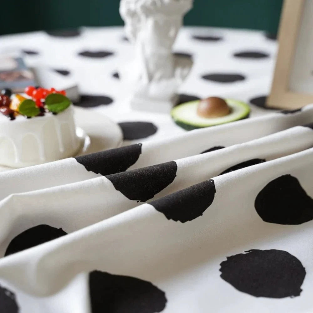 Tablecloth Polka Dot Tassel Trim Microfiber Spill-Resistant