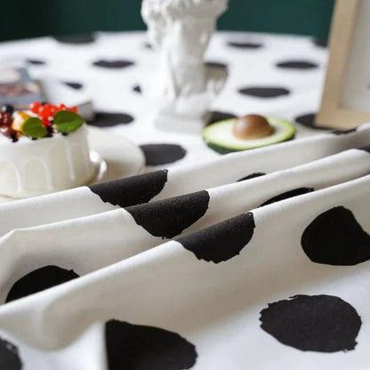 Tablecloth Polka Dot Tassel Trim Microfiber Spill-Resistant