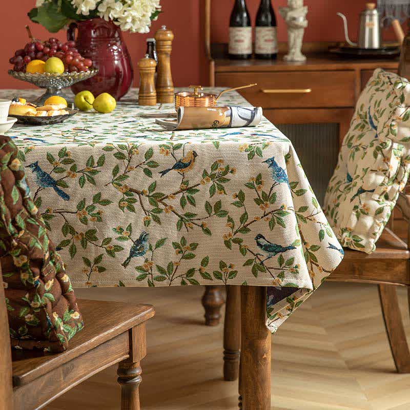 Tablecloth Polyester Machine Washable Floral & Bird Print