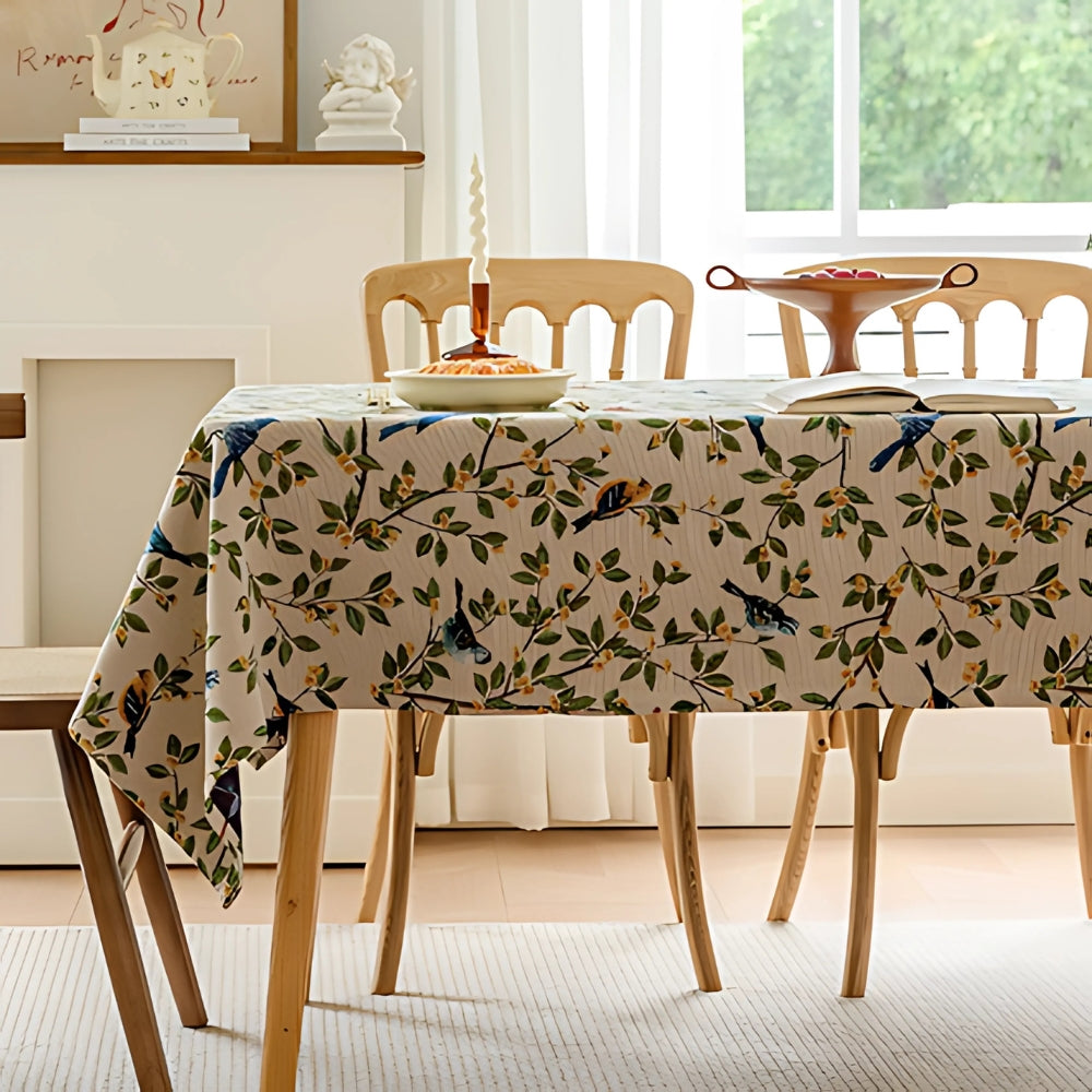 Tablecloth Polyester Machine Washable Floral & Bird Print