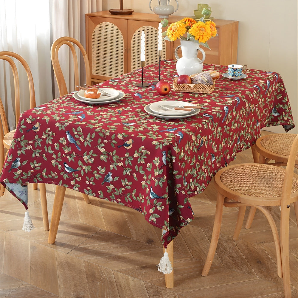 Tablecloth Polyester Machine Washable Floral & Bird Print