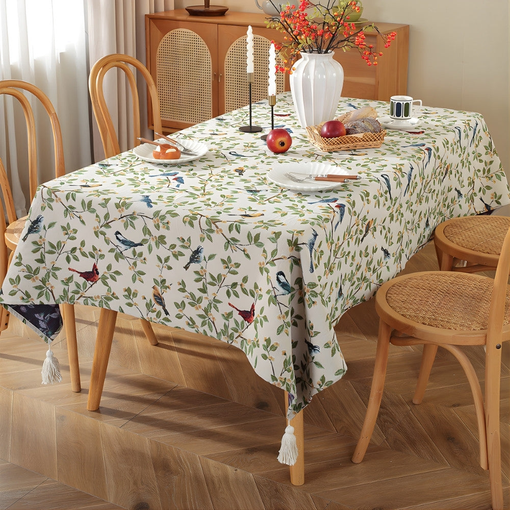 Tablecloth Polyester Machine Washable Floral & Bird Print