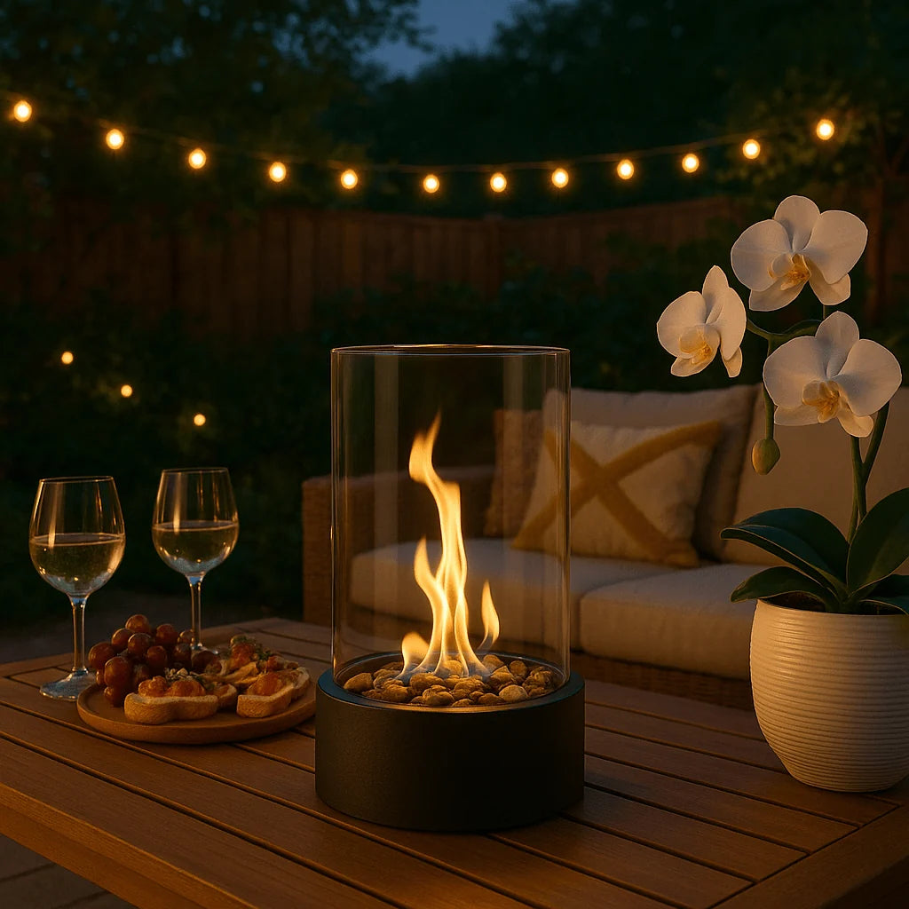 Tabletop Bioethanol Fireplace Metal & Heat-Resistant Glass