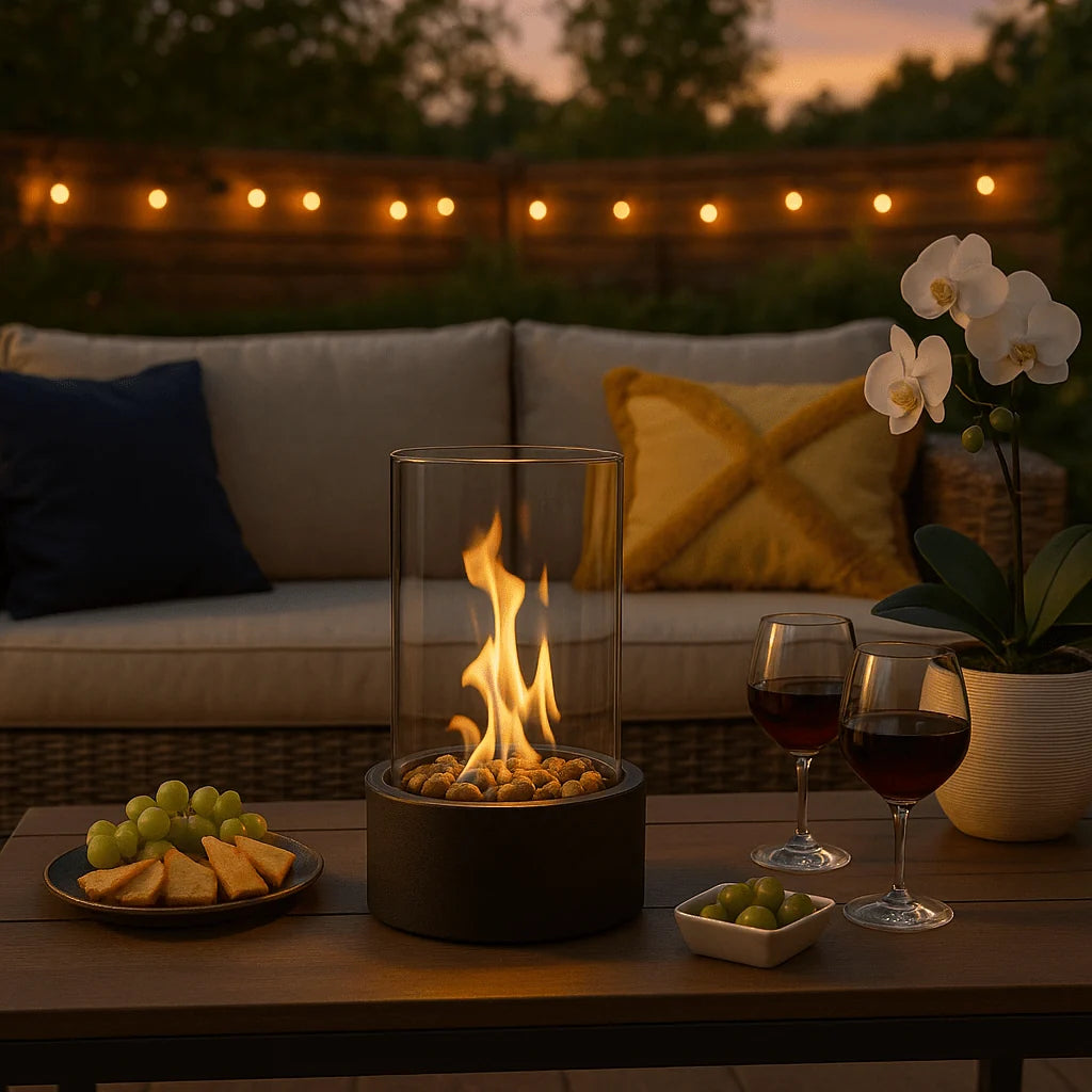 Tabletop Bioethanol Fireplace Metal & Heat-Resistant Glass