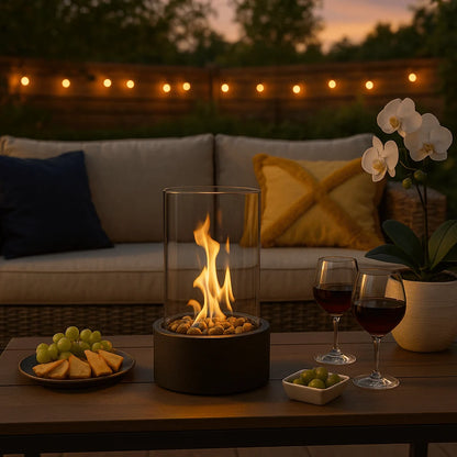 Tabletop Bioethanol Fireplace Metal & Heat-Resistant Glass