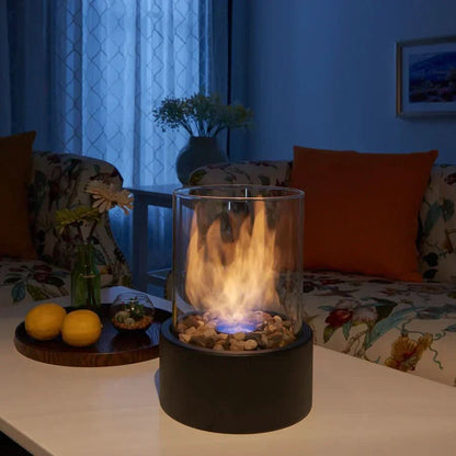 Tabletop Bioethanol Fireplace Metal & Heat-Resistant Glass