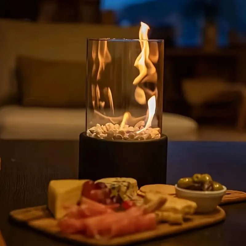 Tabletop Bioethanol Fireplace Metal & Heat-Resistant Glass