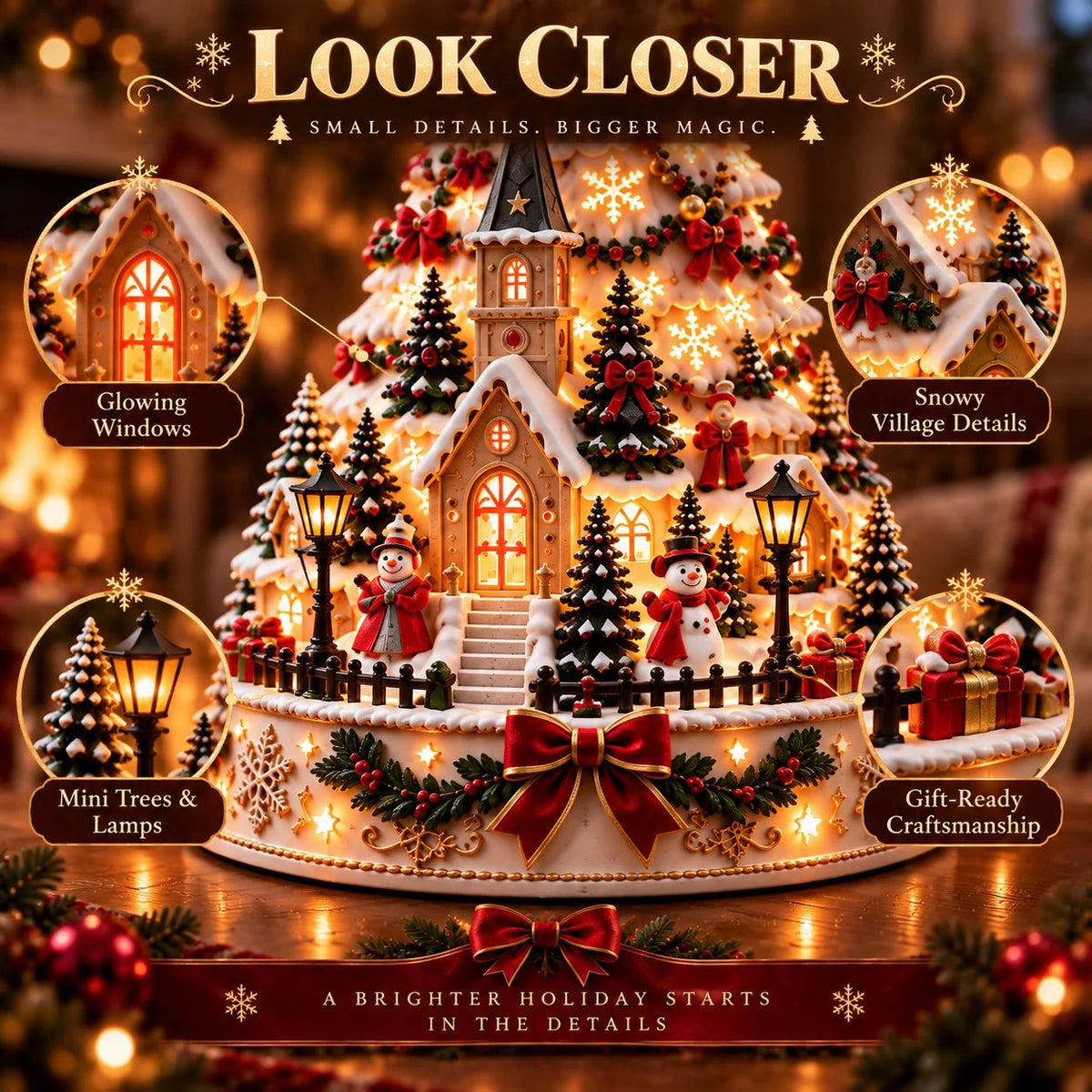Tabletop Christmas Tree 3D Village Light Projection
