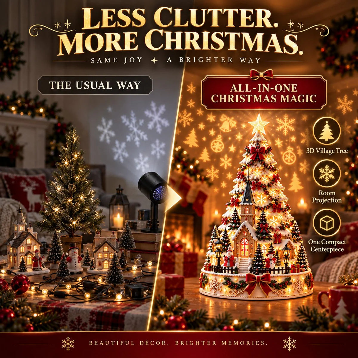 Tabletop Christmas Tree 3D Village Light Projection