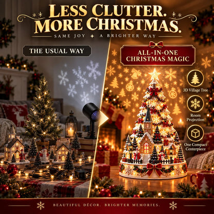 Tabletop Christmas Tree 3D Village Light Projection