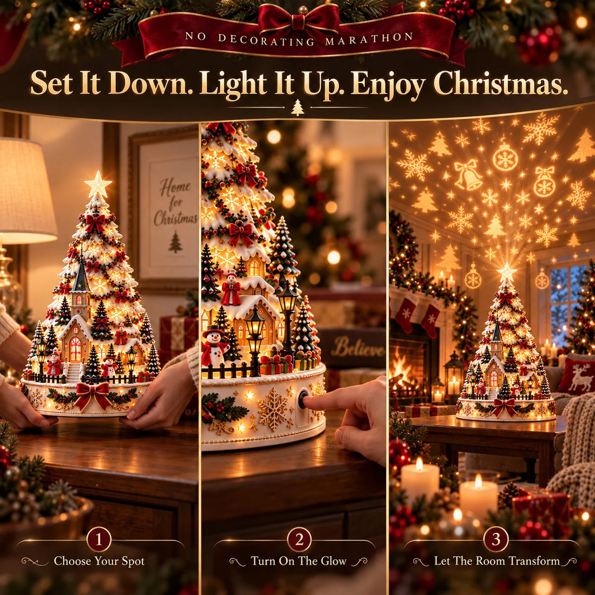 Tabletop Christmas Tree 3D Village Light Projection