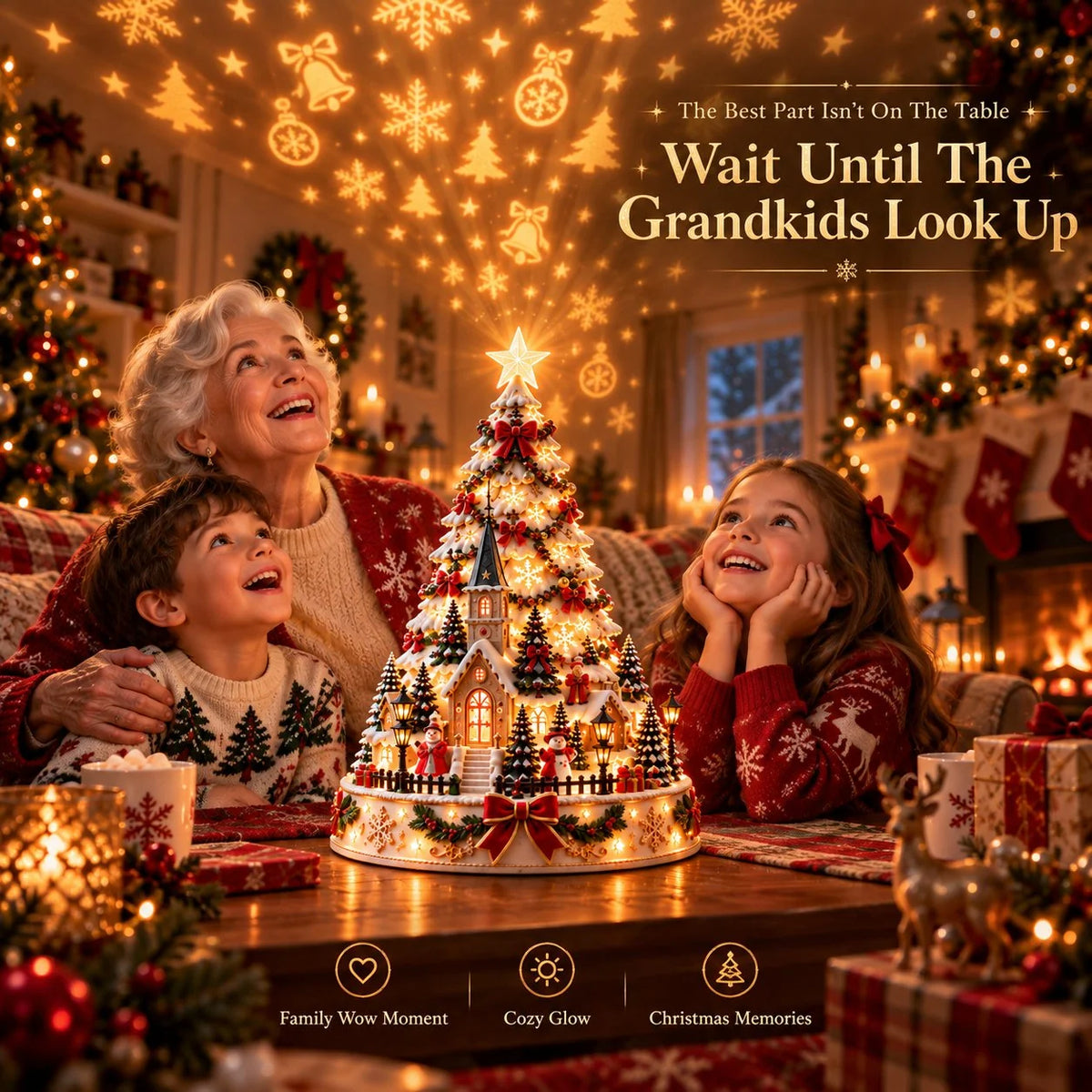 Tabletop Christmas Tree 3D Village Light Projection