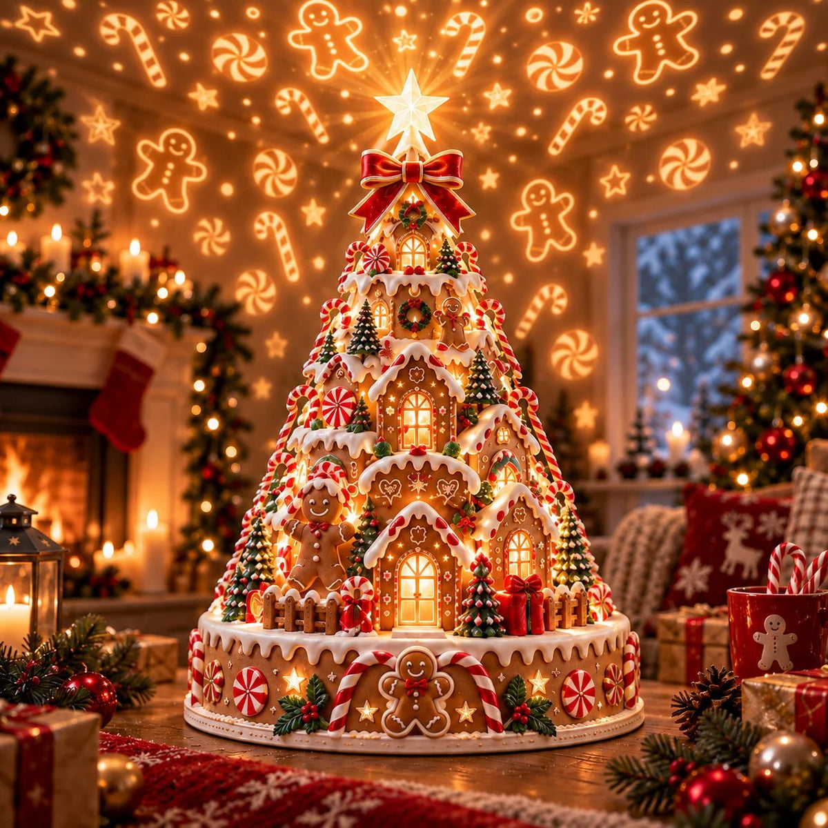 Tabletop Christmas Tree 3D Village Light Projection