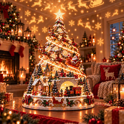 Tabletop Christmas Tree 3D Village Light Projection