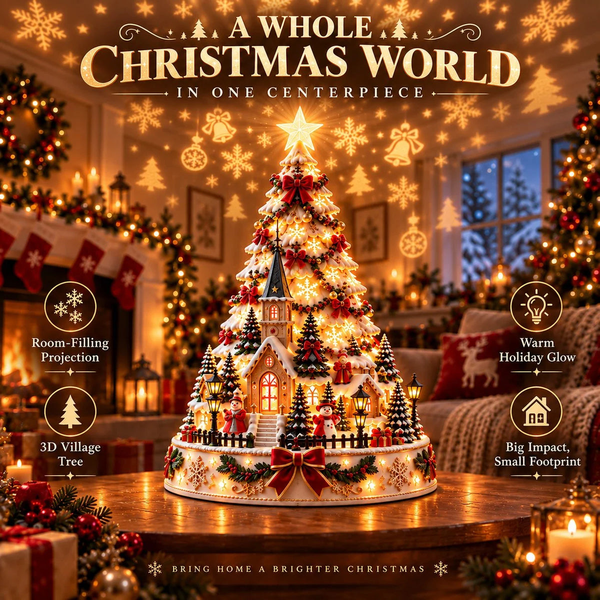 Tabletop Christmas Tree 3D Village Light Projection