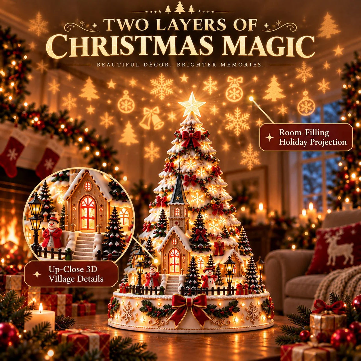Tabletop Christmas Tree 3D Village Light Projection