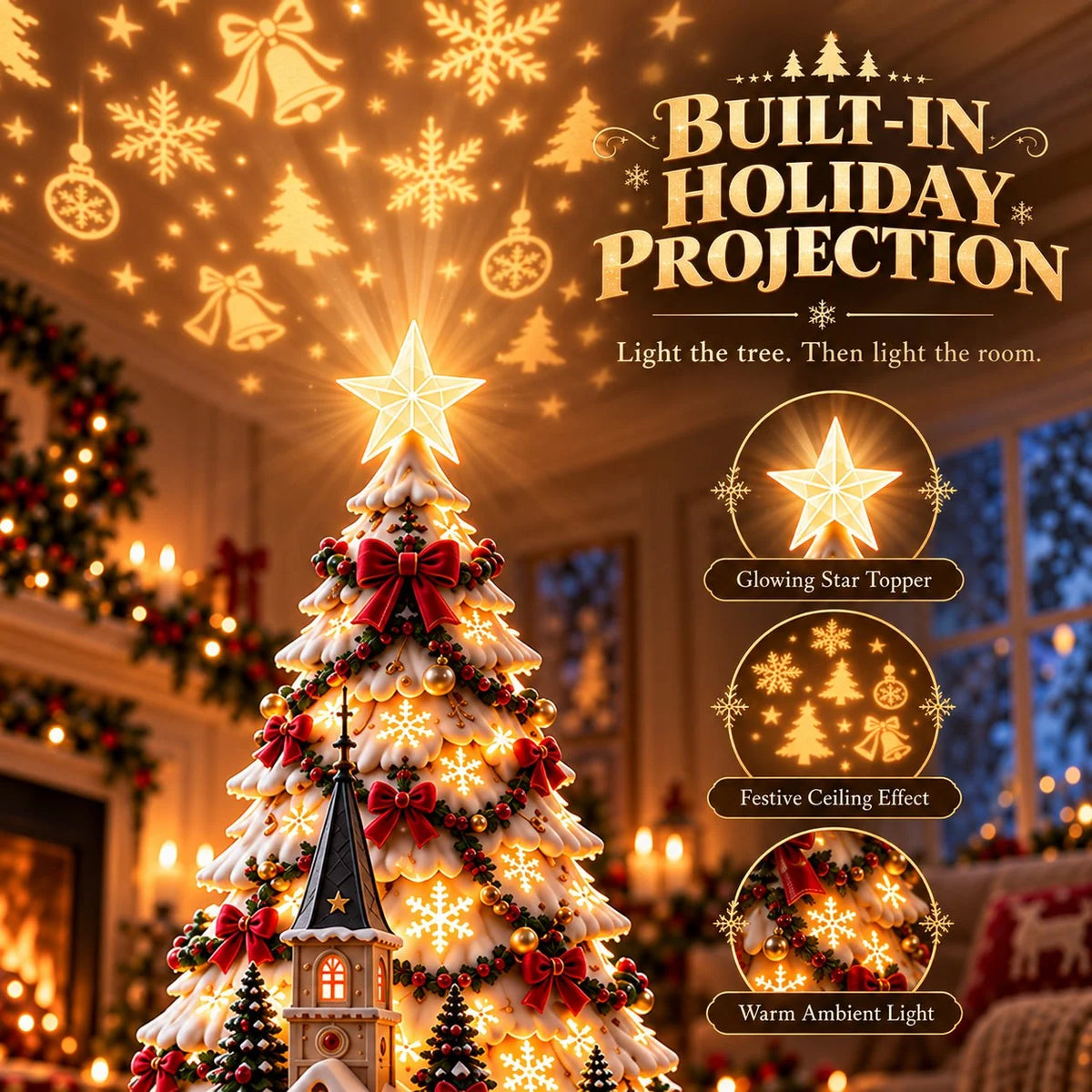 Tabletop Christmas Tree 3D Village Light Projection