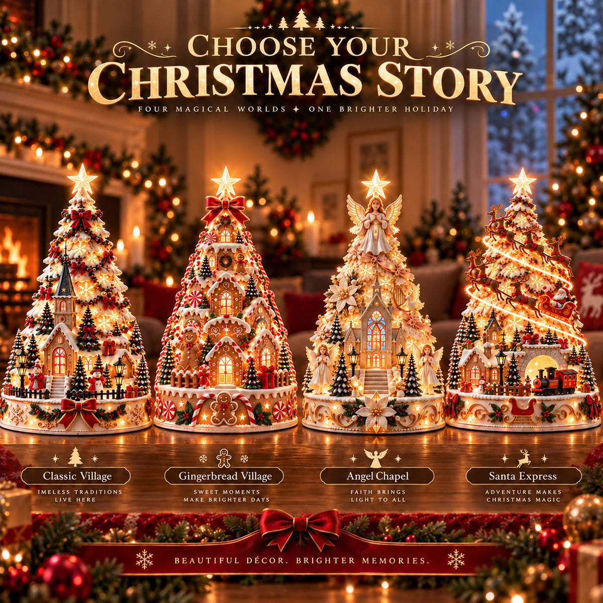Tabletop Christmas Tree 3D Village Light Projection