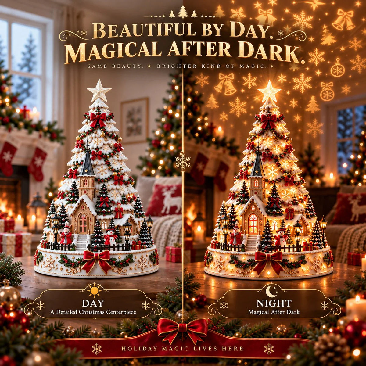Tabletop Christmas Tree 3D Village Light Projection