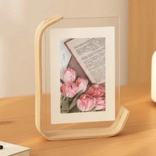 Tabletop Picture Frame Double-Sided Acrylic & Wood