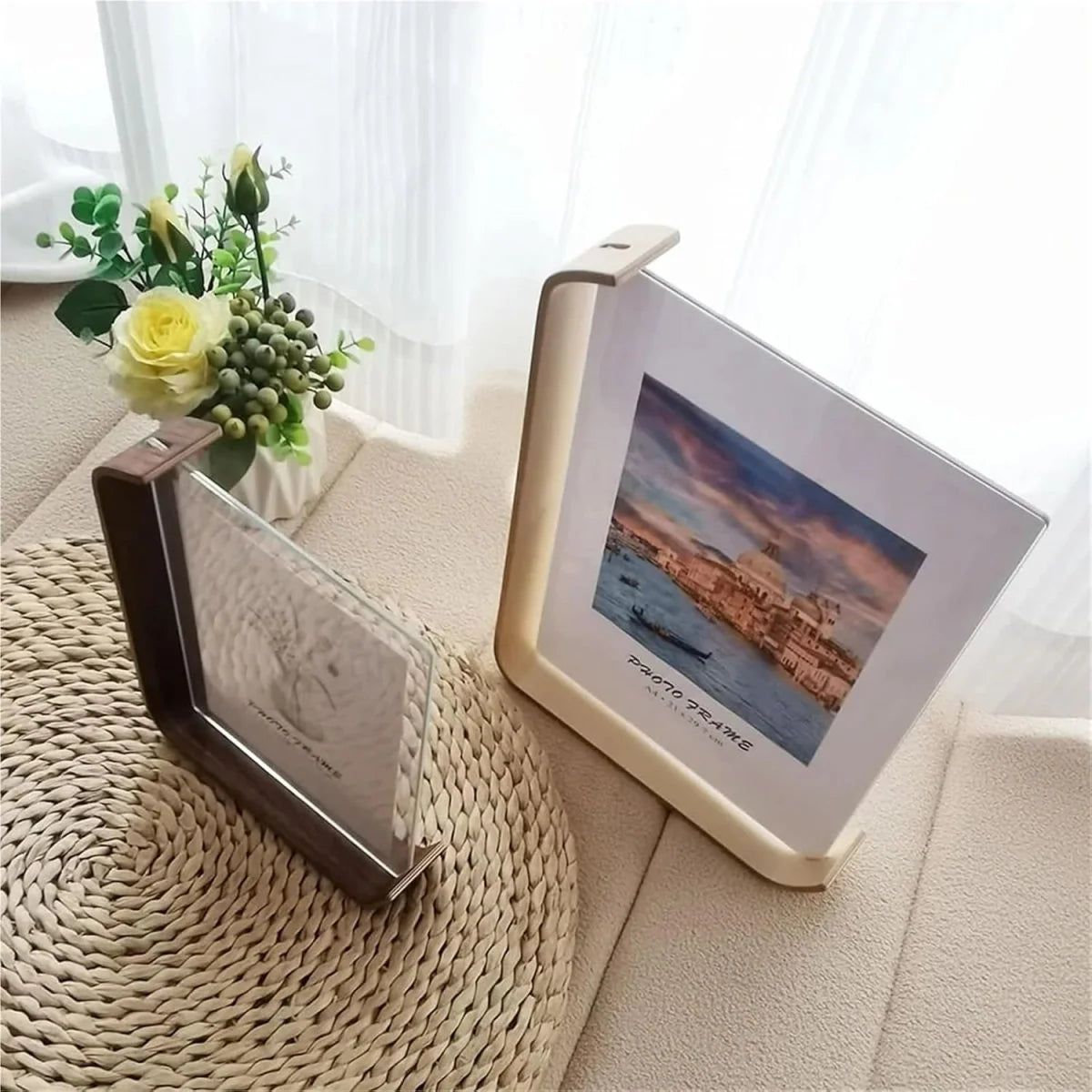 Tabletop Picture Frame Double-Sided Acrylic & Wood