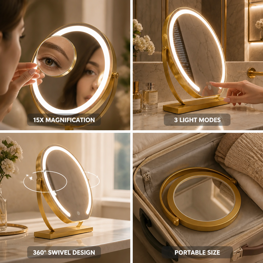 Tabletop Vanity Mirror 15x Magnification 3-Mode LED