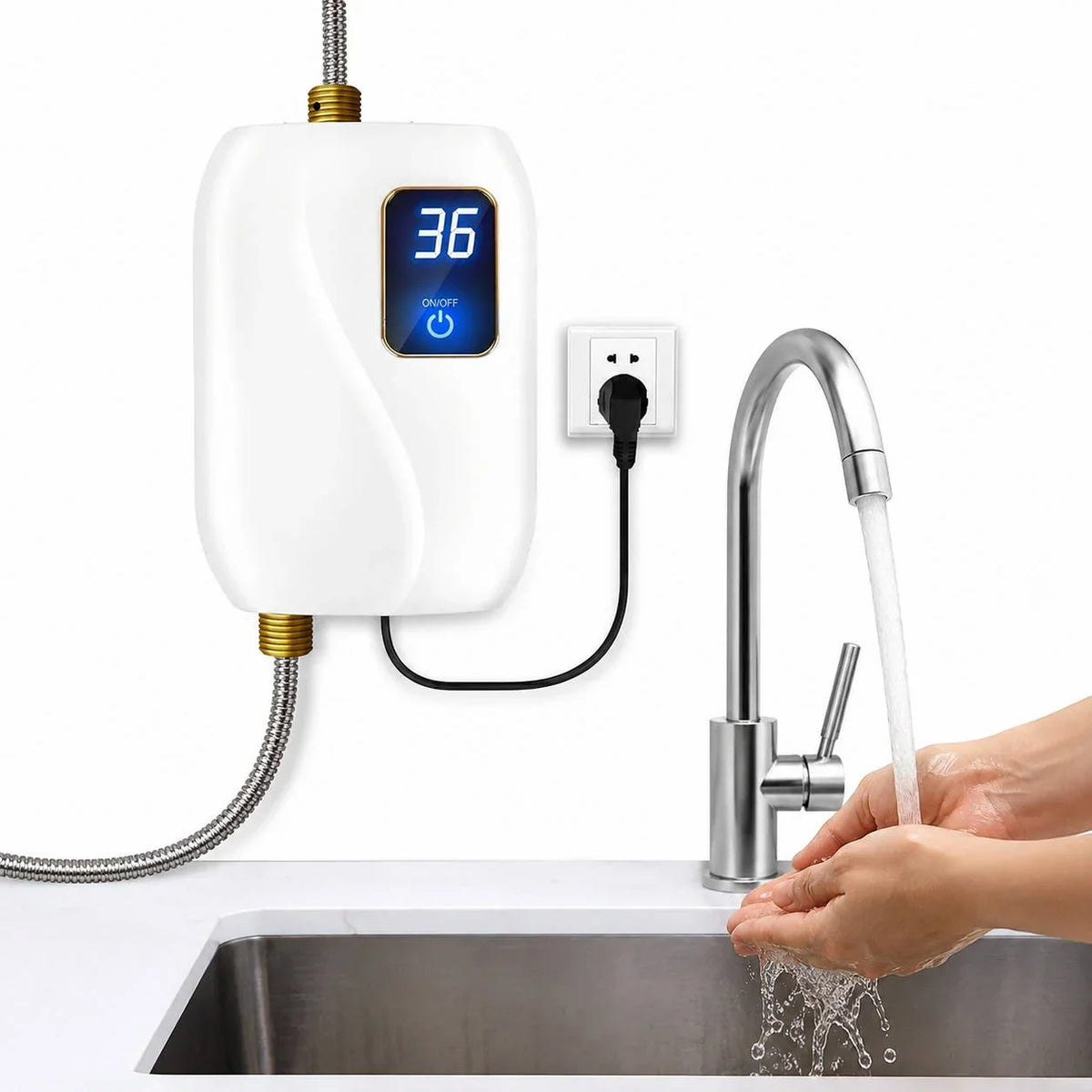 Tankless Electric Water Heater 3000W Digital Display Space-Saving