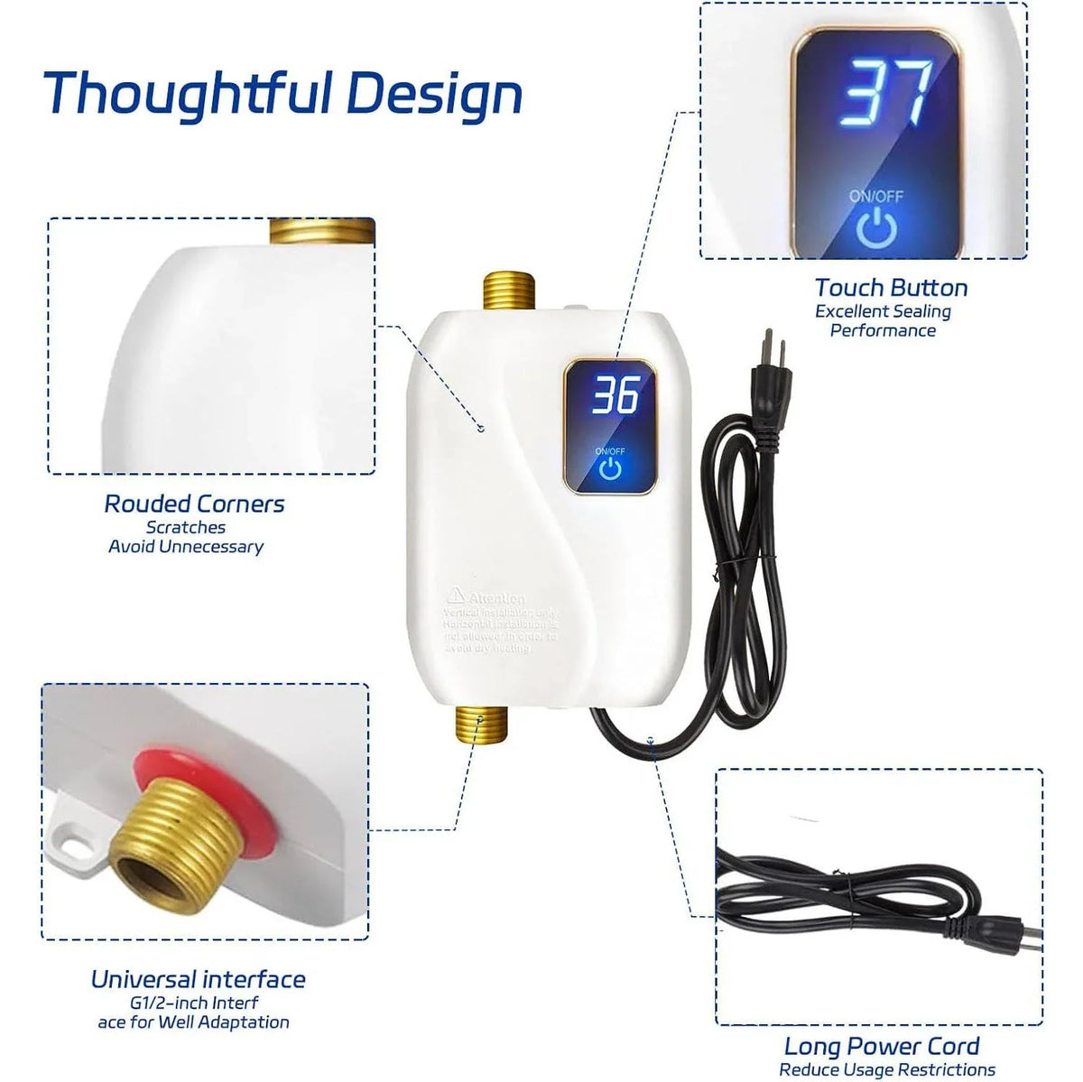 Tankless Electric Water Heater 3000W Digital Display Space-Saving